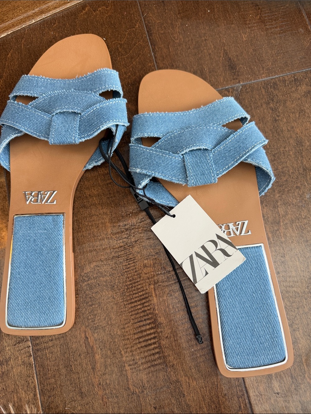 Zara Light Blue Denim Crossover Slide Sandals - Picture 2 of 5